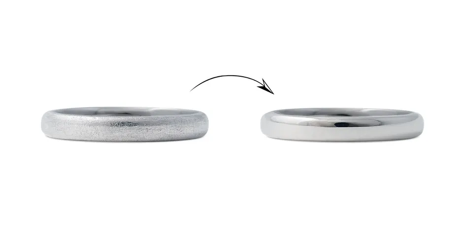 くすんだ指輪が磨かれて輝く様子