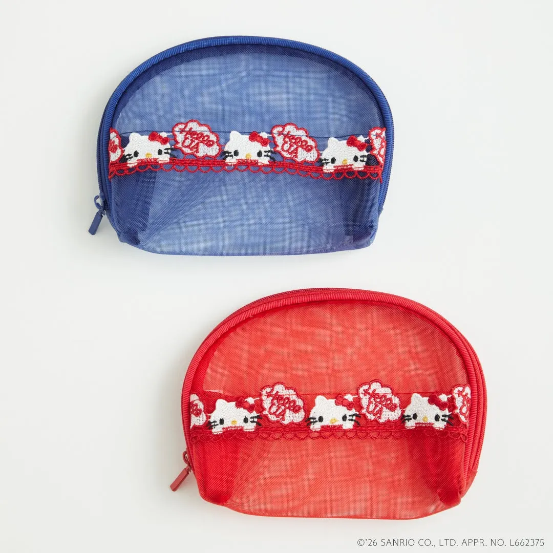 赤と青のメッシュミディアムポーチ