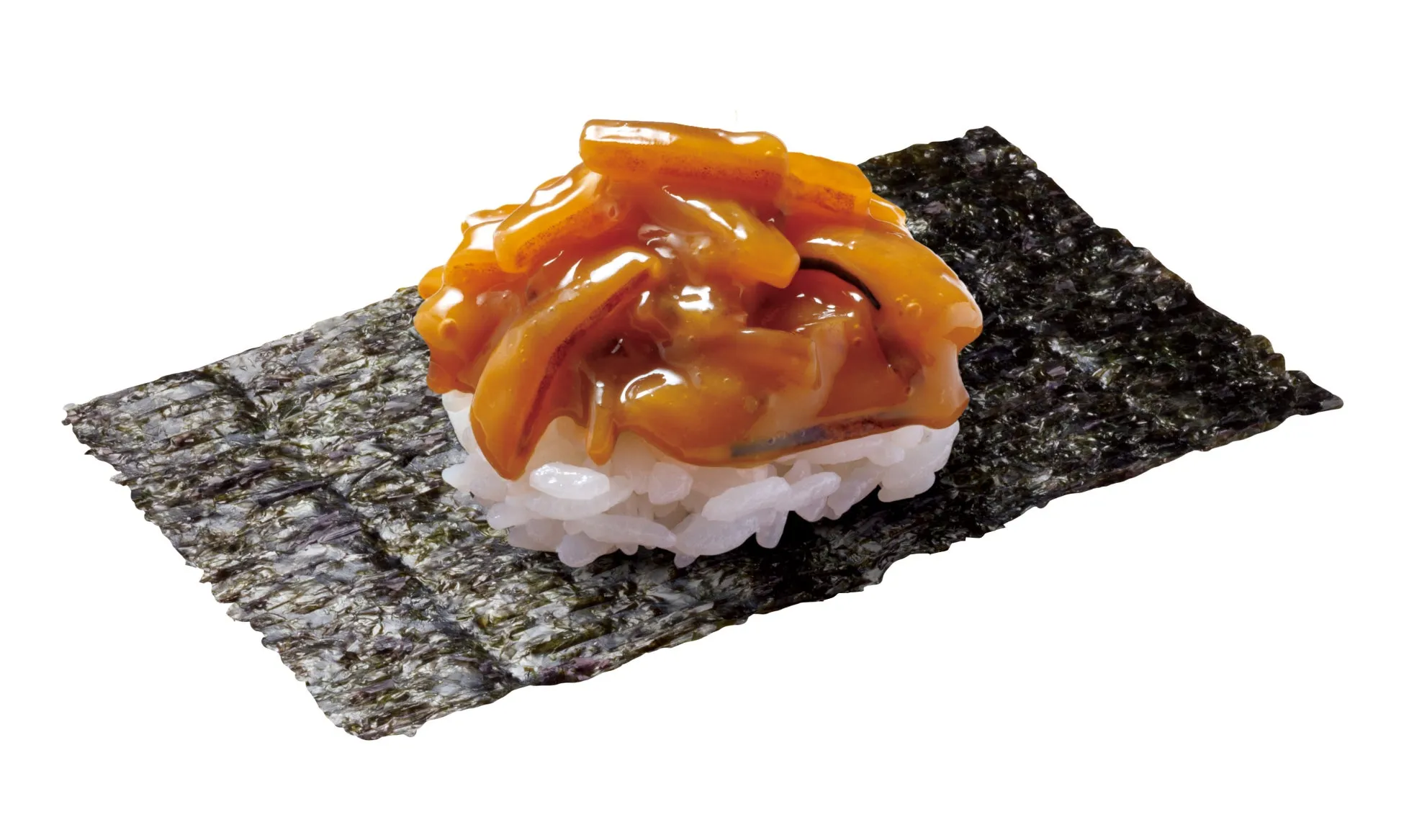 イカの塩辛が乗った寿司。海苔の上に寿司が乗っている。