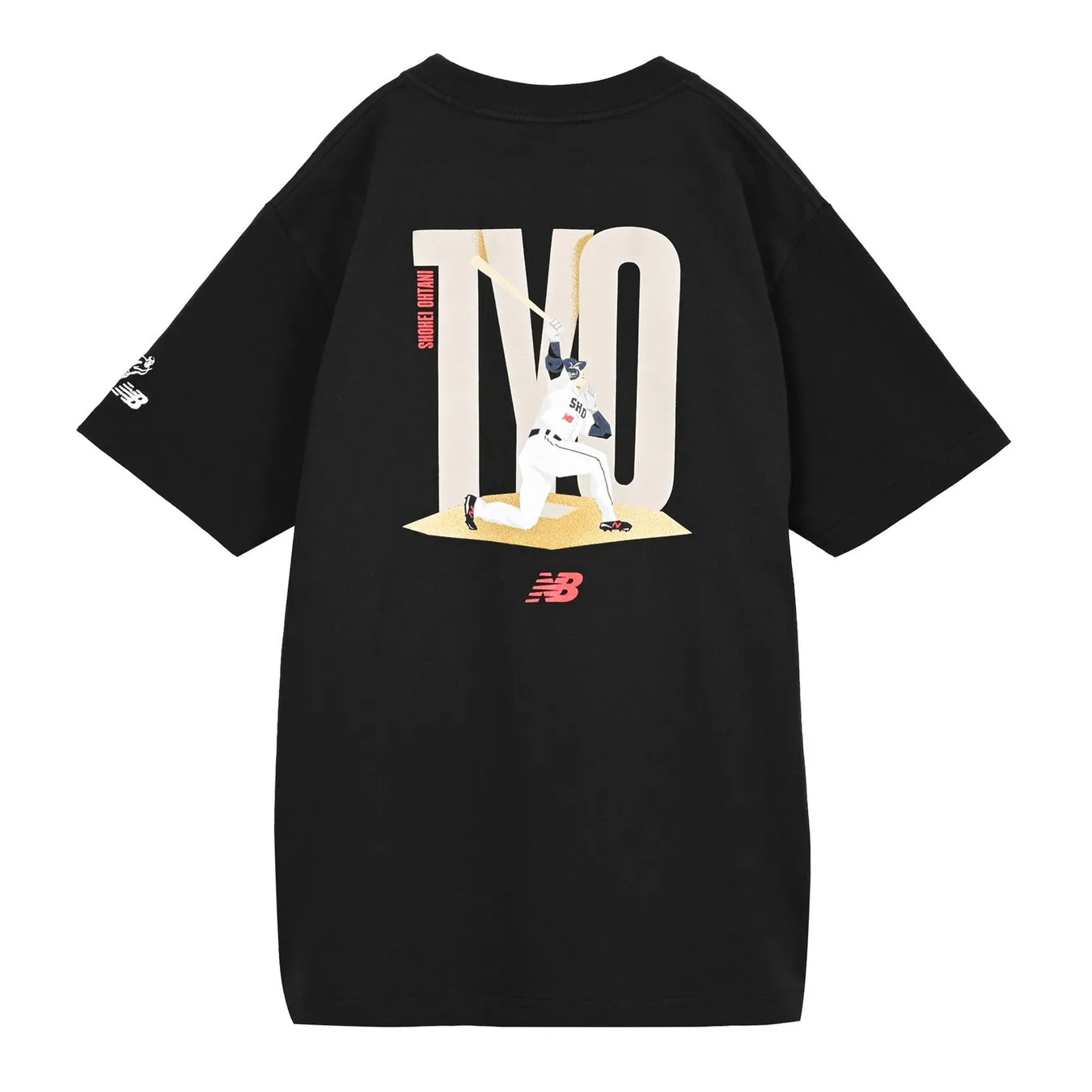 大谷翔平のイラストがプリントされた黒いTシャツ。