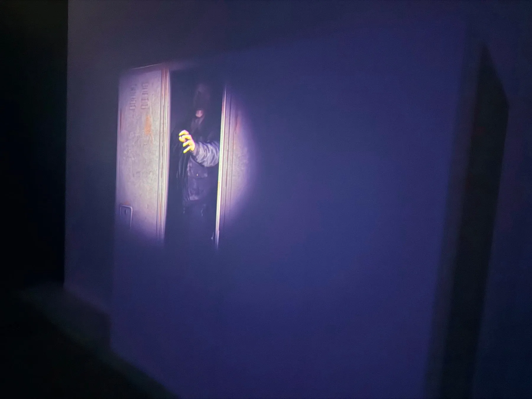 ドアの隙間からこちらを見ている人物