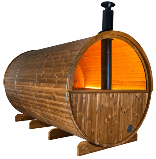 木製の樽型のサウナ小屋