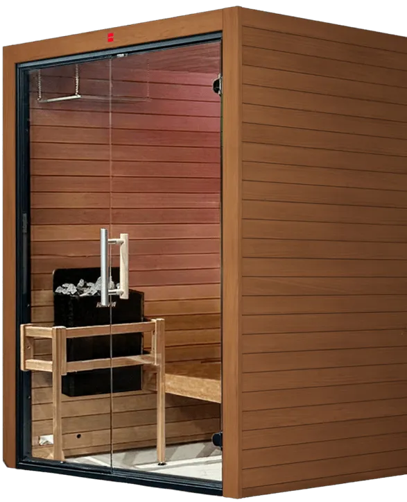 木製のサウナの正面図